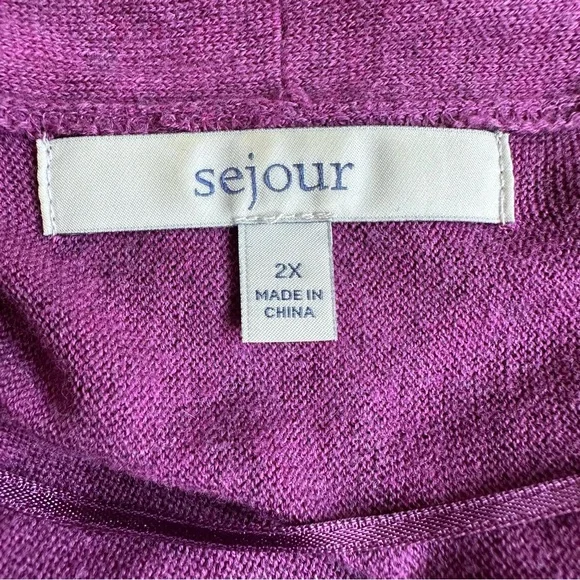 Sejour‎ Women Purple Silver Stitch Open Front Long Sleeve Cardigan Sweater 2X - Picture 3 of 5